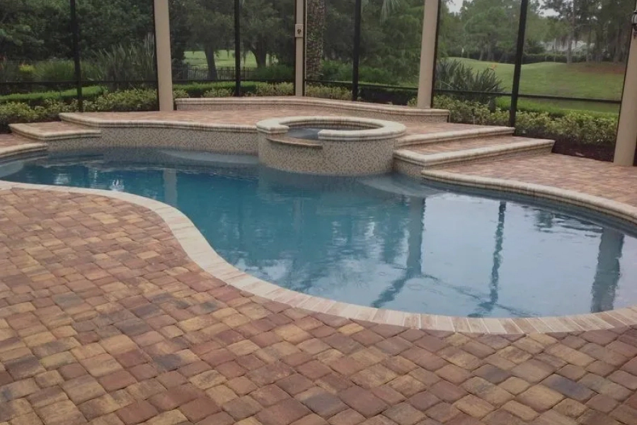 red brown hardscape pool deck